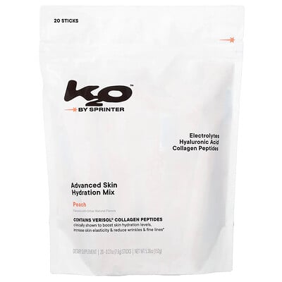 k2o by sprinter, Avancerad hudåterfuktningsmix, persika, 20 stickor, 7,6 g styck