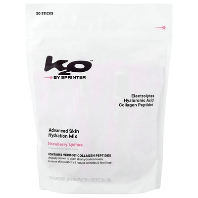 k2o by sprinter, Avancerad hudåterfuktningsmix, jordgubbslychee, 20 stickor, 7,5 g styck