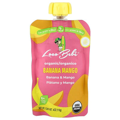 Loco Bebe, Ekologisk puré, 6+ månader, banan mango, 4 oz (113 g)