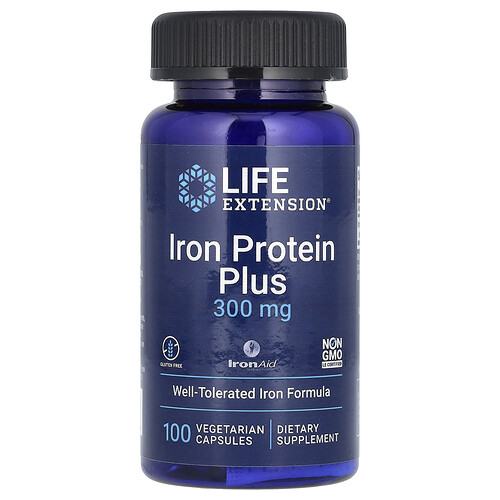 Life Extension, Järnprotein Plus, IronAid, 300 mg, 100 Vegetariska Kapslar Life Extension, Järnprotein Plus, IronAid, 300 mg, 100 Vegetariska Kapslar