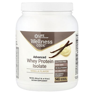 Life Extension, Wellness Code®, Advanced Whey Protein Isolate, Vanilj, 1 lb (454 g)