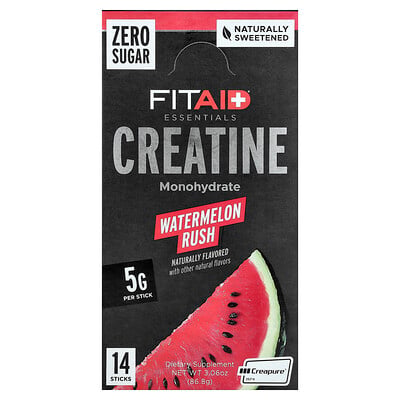FITAID, Essentials, Kreatinmonohydrat, Watermelon Rush, 14 stickor, 6,2 g styck