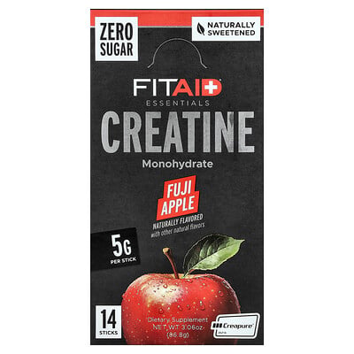 FITAID, Essentials, kreatinmonohydrat, Fuji-äpple, 14 stickor, 6,2 g styck