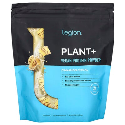 Legion Athletics, Plant+, veganskt proteinpulver, kanelflingor, 680 g