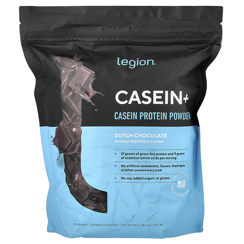 Legion Athletics, Casein+, kaseinproteinpulver, holländsk choklad, 710 g