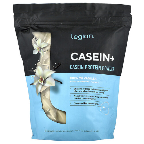 Legion Athletics, Casein+, kaseinproteinpulver, fransk vanilj, 960 g