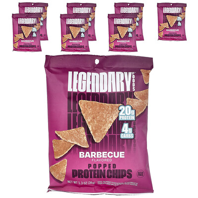 Legendary Foods, Poppade proteinchips, barbecue, 7 påsar, 36 g styck
