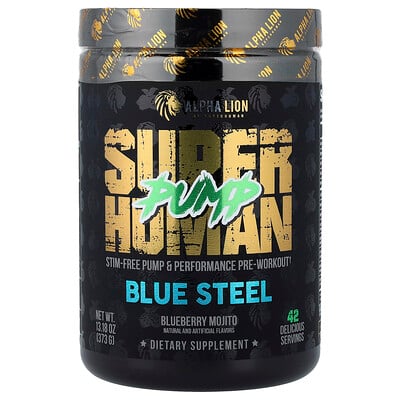 ALPHA LION, SuperHuman Pump, Blått stål, Blåbärsmojito, 373 g
