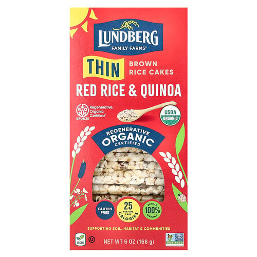 Lundberg, Ekologiska tunna bruna riskakor, rött ris och quinoa, 6 oz (168 g)