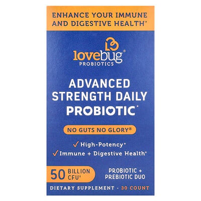 LoveBug Probiotics, Avancerad styrka daglig probiotika, 50 miljarder CFU, 30 antal