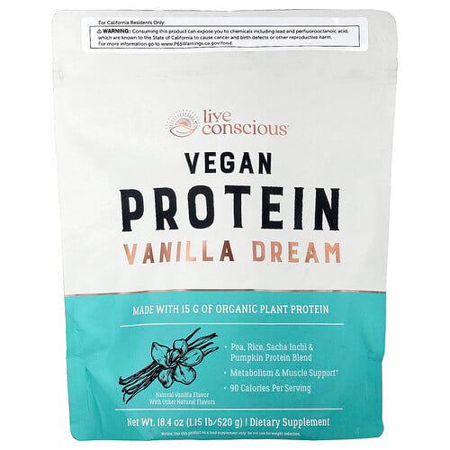 Live Conscious, Veganskt protein, Vanilla Dream, 520 g Live Conscious, Veganskt protein, Vanilla Dream, 520 g