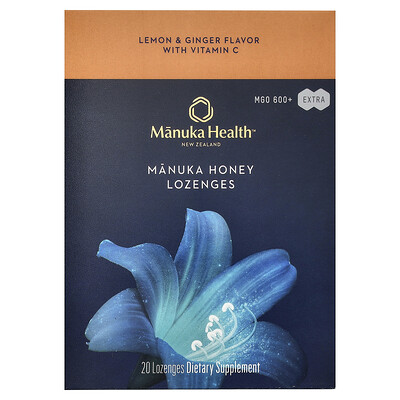 Manuka Health, Manukahonungshalstabletter, citron och ingefära, MGO 600+, 20 halstabletter