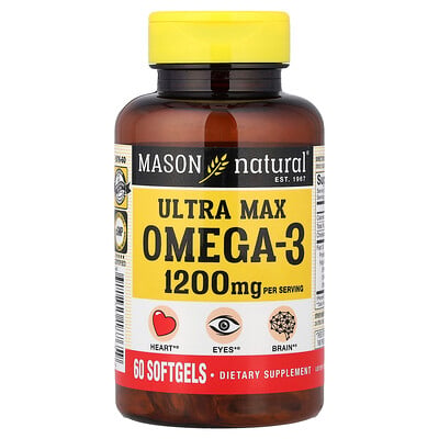 Mason Natural, Ultra Max Omega-3, 60 mjuka kapslar (600 mg per mjuk kapsel)