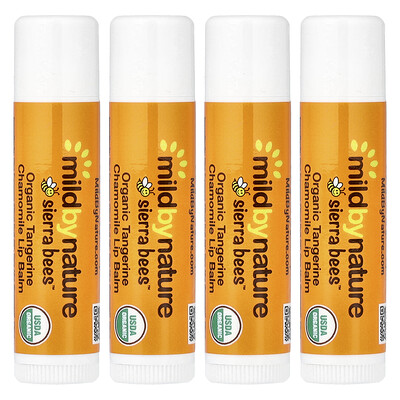 Mild By Nature, Ekologiska läppbalsam, mandarinkamomill, 4-pack, 4,25 g styck