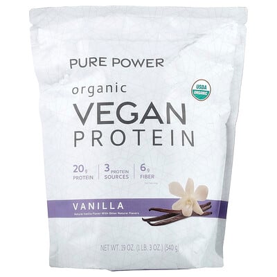 Dr. Mercola, Pure Power, ekologiskt veganskt protein, vanilj, 540 g