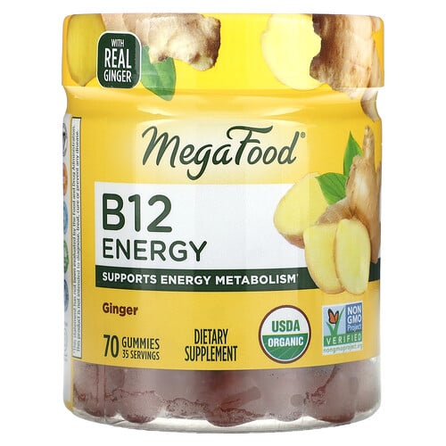 MegaFood, B12 Energi, ingefära, 70 tuggisar