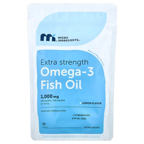Micro Ingredients, Omega-3 Fish Oil, Lemon, 300 Softgels (500 mg per Softgel) Micro Ingredients, Omega-3 Fish Oil, Lemon, 300 Softgels (500 mg per Softgel)