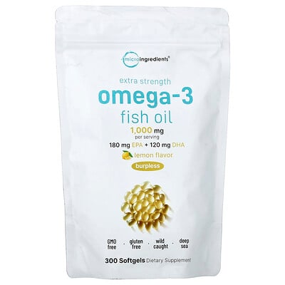 Micro Ingredients, Omega-3 Fish Oil, Lemon, 300 Softgels (500 mg per Softgel)