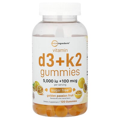 Micro Ingredients, Vitamin D3 + K2 Gummies, Golden Passionfruit, 120 Gummies