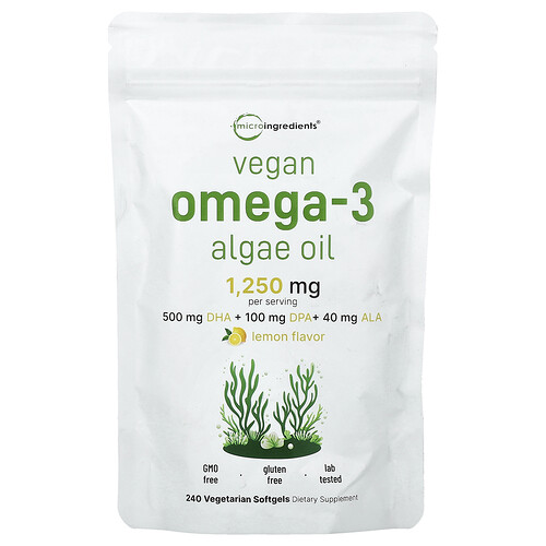 Micro Ingredients, Vegansk Omega-3 Algolja, Citron, 240 Vegetariska Mjukgelkapslar