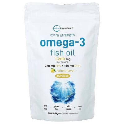 Micro Ingredients, Omega-3 fiskolja, citron, 240 mjukgelkapslar (600 mg per mjukgel)
