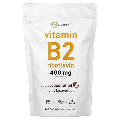 Micro Ingredients, Vitamin B2 Riboflavin, 240 mjukgelkapslar (200 mg per mjukgel)