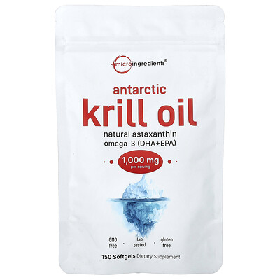 Micro Ingredients, Antarktisk krillolja, 150 mjukgelkapslar (500 mg per mjukgel)