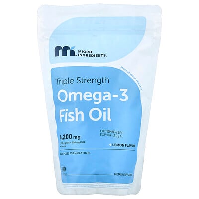 Micro Ingredients, Omega-3 fiskolja, citron, 240 mjukgeler