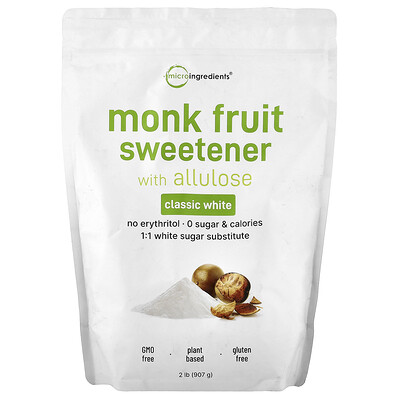 Micro Ingredients, Monk Fruit sötningsmedel med allulos, Classic White, 2 lb (907 g)