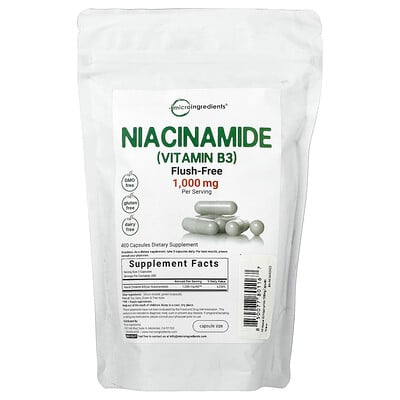 Micro Ingredients, Niacinamid (Vitamin B3), 400 kapslar (500 mg per kapsel)