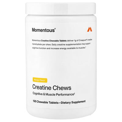 Momentous, Kreatintuggtabletter, Mango, 150 tuggtabletter (1 000 mg per tablett)