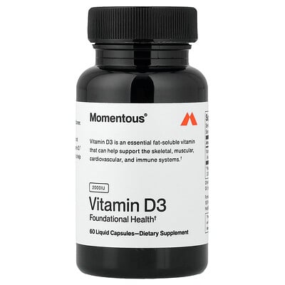Momentous, Vitamin D3, 50 mg (2 000 IE), 60 flytande kapslar