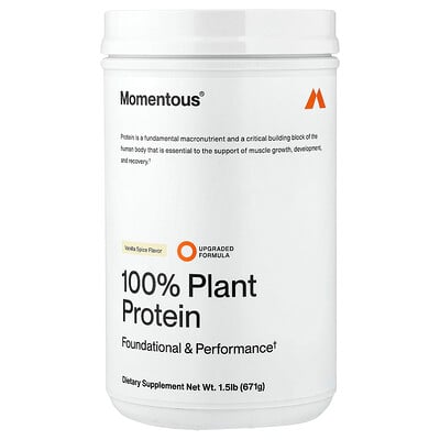 Momentous, 100 % växtprotein, vaniljkrydda, 671 g
