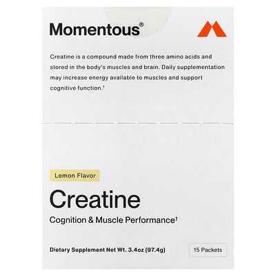 Momentous, Kreatin, citron, 15 paket, 0,23 oz (6,49 g) styck