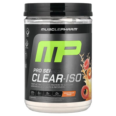 MusclePharm, Pro Series Clear-ISO, proteinpulverdryckesmix, sura persikringar, 520 mg