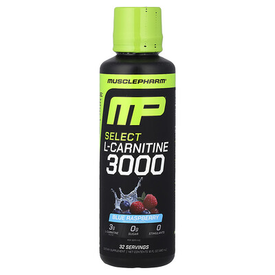 MusclePharm, Select L-karnitin 3000, blå hallon, 480 ml
