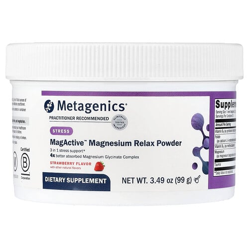 Metagenics, MagActive™ Magnesium Relax Pulver, Jordgubb, 99 g Metagenics, MagActive™ Magnesium Relax Pulver, Jordgubb, 99 g