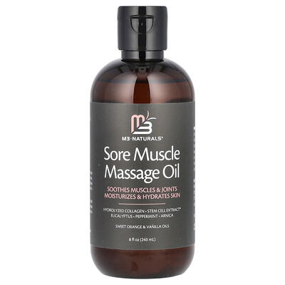 M3, Massageolja för ömma muskler, söt apelsin och vanilj, 240 ml