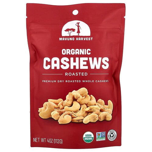 Mavuno Harvest, Ekologiska cashewnötter, rostade, 4 oz (112 g)