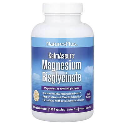 NaturesPlus, KalmAssure® Magnesiumbisglycinat, 180 kapslar (70 mg per kapsel)