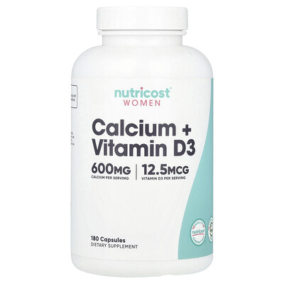 Nutricost, Kvinnor, Kalcium + Vitamin D3, 180 kapslar