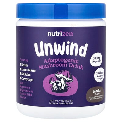 Nutricost, Nutrizen™, Unwind, Adaptogen svampdryck, Mocha, 252 g