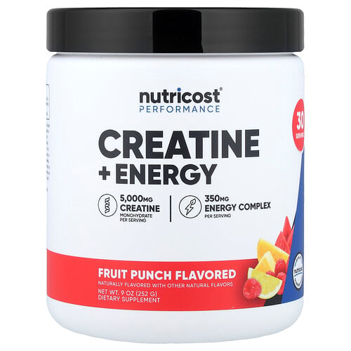 Nutricost, Prestanda, Kreatin + Energi, Fruktpunch, 252 g