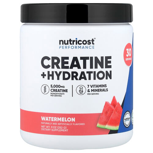 Nutricost, Prestanda, Kreatin + Hydrering, Vattenmelon, 252 g Nutricost, Prestanda, Kreatin + Hydrering, Vattenmelon, 252 g