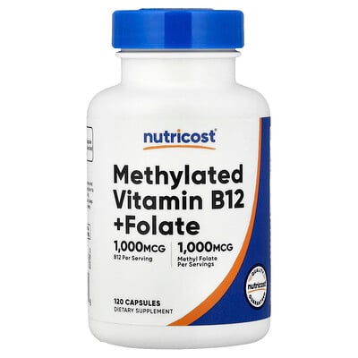 Nutricost, Metylerat vitamin B12 + folat, 120 kapslar