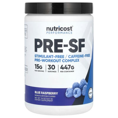 Nutricost, Prestanda, Pre-SF, Stimulantiafritt Pre-Workout Complex, Blå Hallon, 16 oz (447 g)
