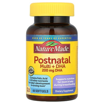 Nature Made, Postnatal Multi + DHA, 60 mjukgeler