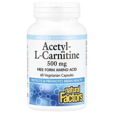 Natural Factors, Acetyl-L-karnitin, 500 mg, 60 Vegetariska kapslar