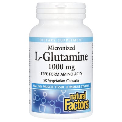Natural Factors, Mikroniserad L-glutamin, 1 000 mg, 90 vegetariska kapslar