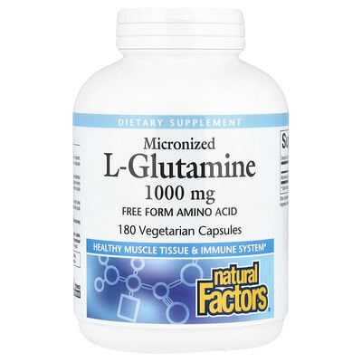 Natural Factors, Mikroniserad L-glutamin, 1 000 mg, 180 vegetariska kapslar